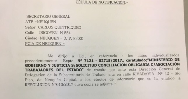 Conciliación obligatoria y se descomprime el conflicto estatal neuquino Conciliación obligatoria y se descomprime el conflicto estatal neuquino