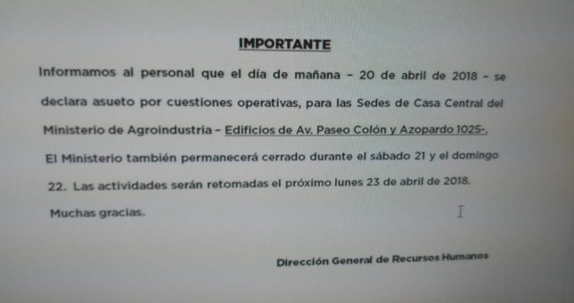 Dan asueto en Agroindustria y se esperan cientos de despidos