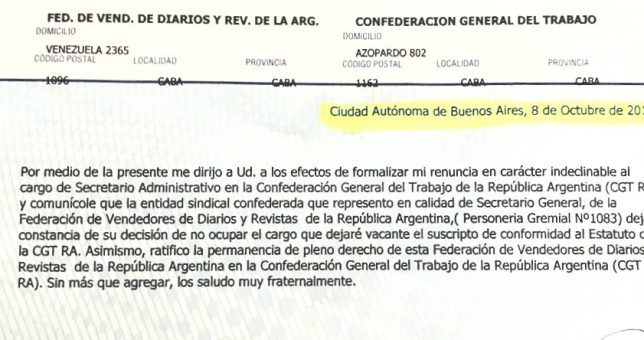 Plaini también dejó la conducción de la CGT y ya son 6 las sillas vacías Plaini también dejó la conducción de la CGT y ya son 6 las sillas vacías