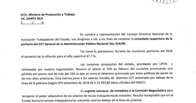 ATE le pidió a Sica la inmediata reapertura de paritarias ATE le pidió a Sica la inmediata reapertura de paritarias