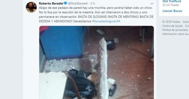 Cayó un trozo de pared e hirió a dos niños en una escuela bonaerense Cayó un trozo de pared e hirió a dos niños en una escuela bonaerense