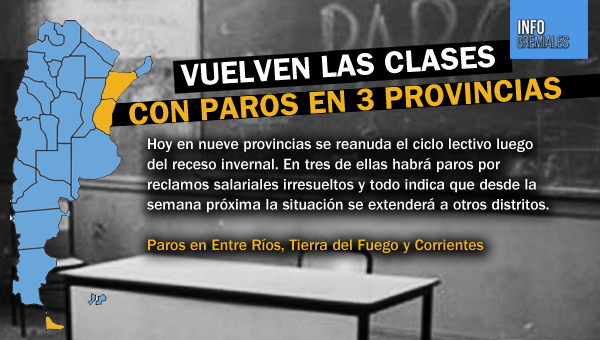 Vuelven las clases con paros en 3 provincias