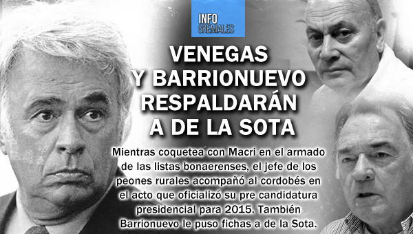 Venegas y Barrionuevo respaldarán a de la Sota