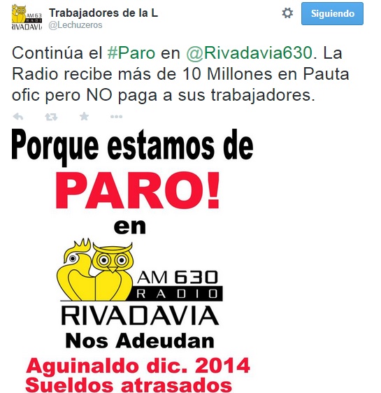 Ya son cuatro los días de paro en Radio Rivadavia