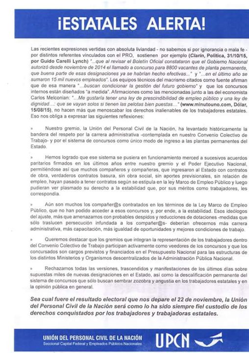 UPCN contra la versión PRO de las contrataciones masivas