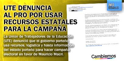 UTE denuncia al PRO por usar recursos estatales para la campaña