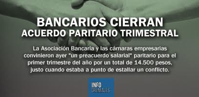 Bancarios cierran acuerdo paritario trimestral