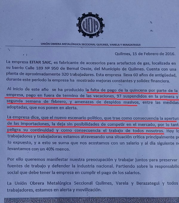 La UOM habla de cientos de despidos y suspensiones