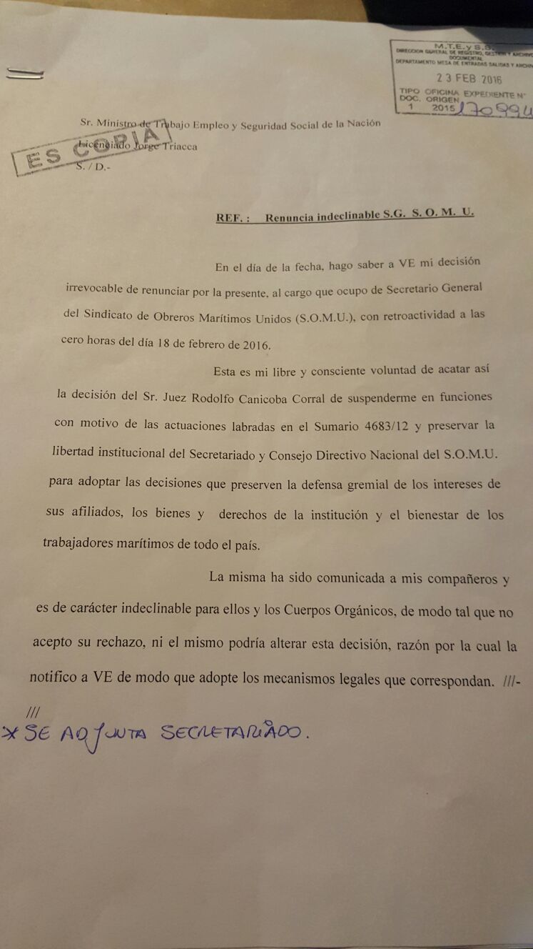 Los documentos de la intervención del SOMU y la renuncia de Suarez