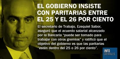 El gobierno insiste con paritarias entre el 25 y el 26 por ciento