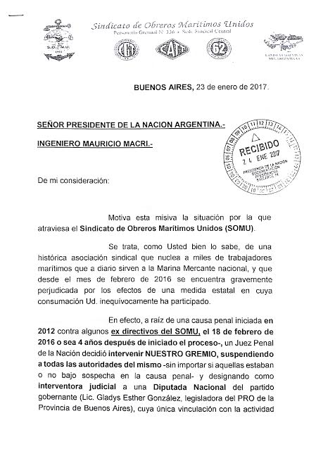 El SOMU llegó a la Rosada: piden ver a Macri por la destrucción de derechos a través de la intervención