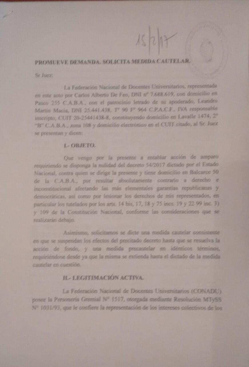 La Conadu pidió un amparo para suspender el Decreto que modifica las ART