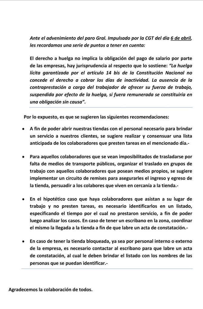 Carrefour amenaza con descuentos y sanciones a quienes paren el 6 de abril