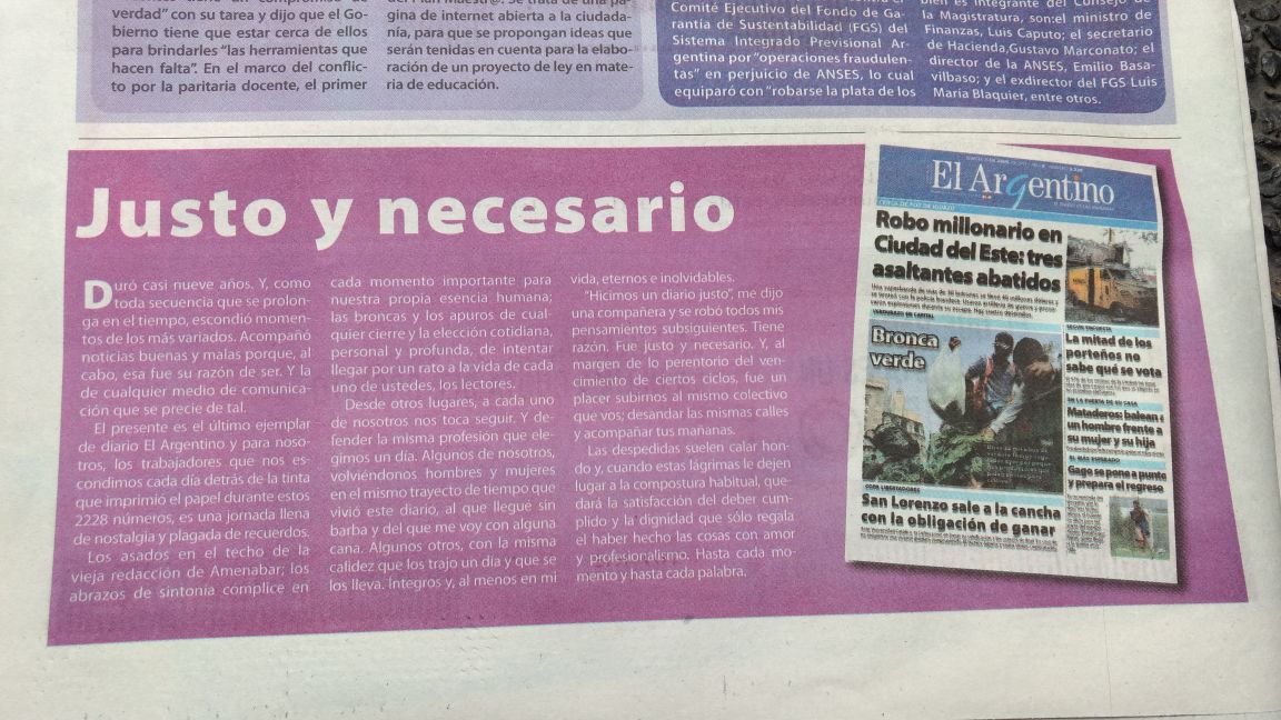 Cerró el diario El Argentino