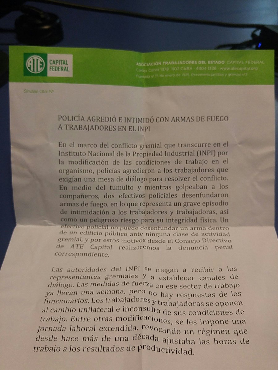 Estatales rechazan la intimidación policial a empleados del INPI