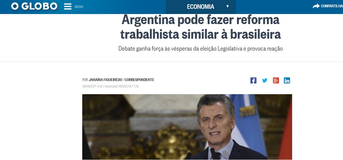 O Globo dice que Argentina haría un reforma laboral como la brasilera