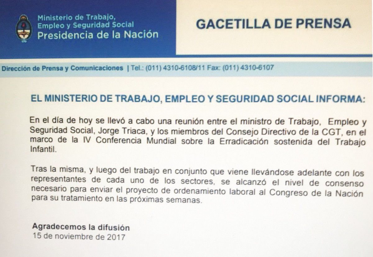 El Gobierno celebró el acuerdo por el «proyecto de ordenamiento laboral»