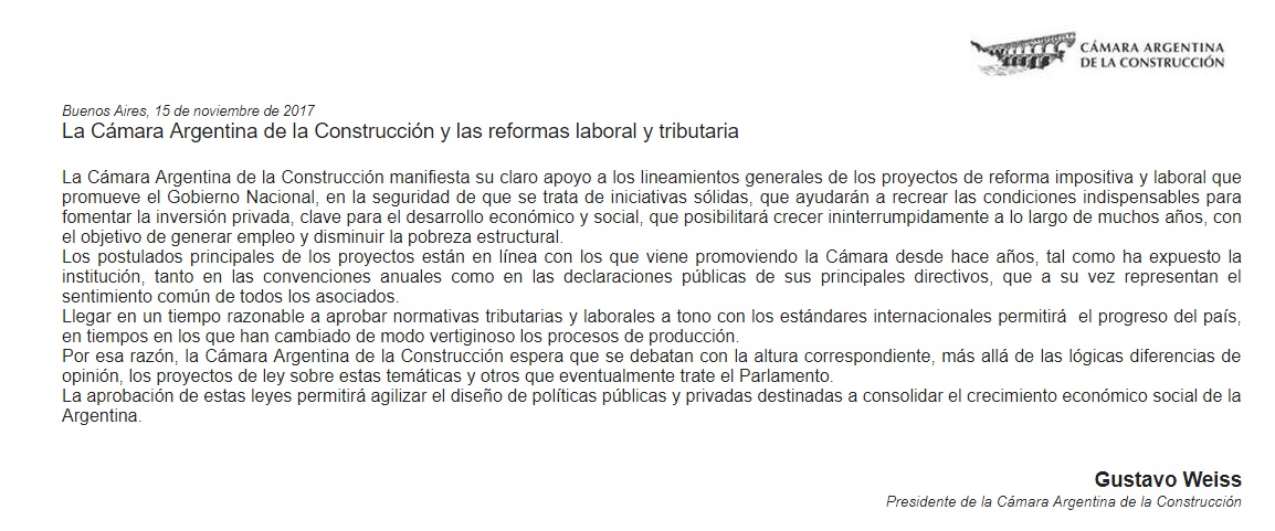 La Cámara de la Construcción exultante por la reforma laboral