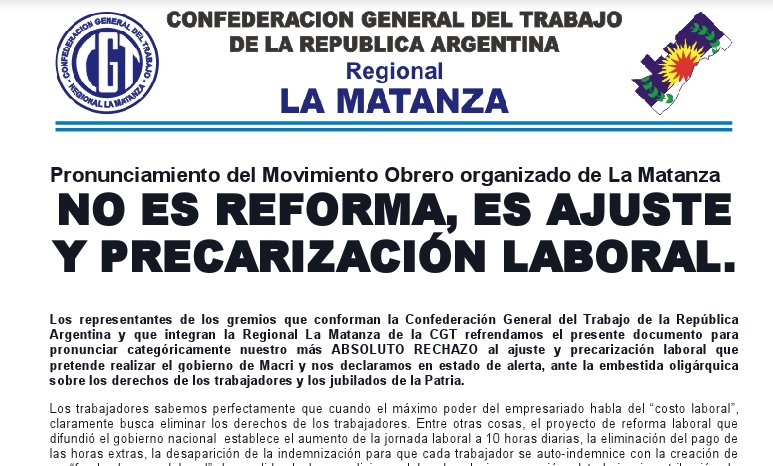 «No es reforma, es ajuste y precarización laboral»