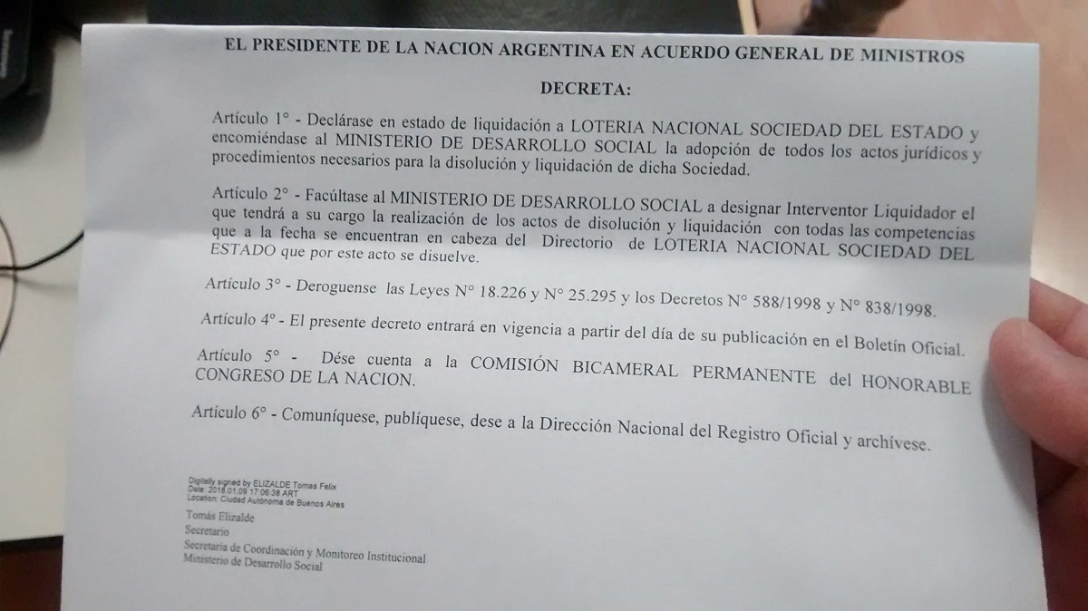 El Gobierno ordenó liquidar Lotería Nacional y peligran 200 empleos