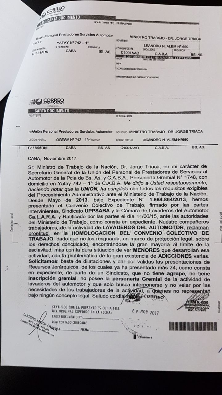 Denuncian que  en Trabajo cobraron para no homologar un convenio colectivo que perjudica a Acuña