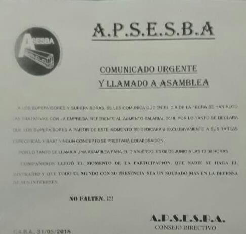 Los supervisores del subte también están en conflicto salarial