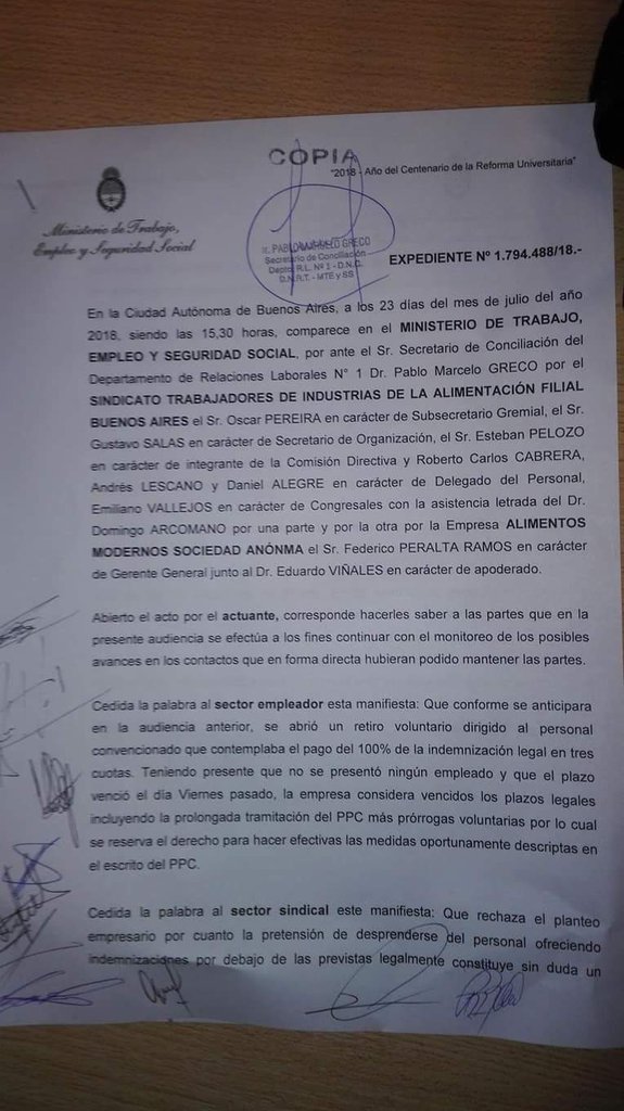 En procedimiento de crisis, Alimentos Modernos avisa que se vienen los despidos