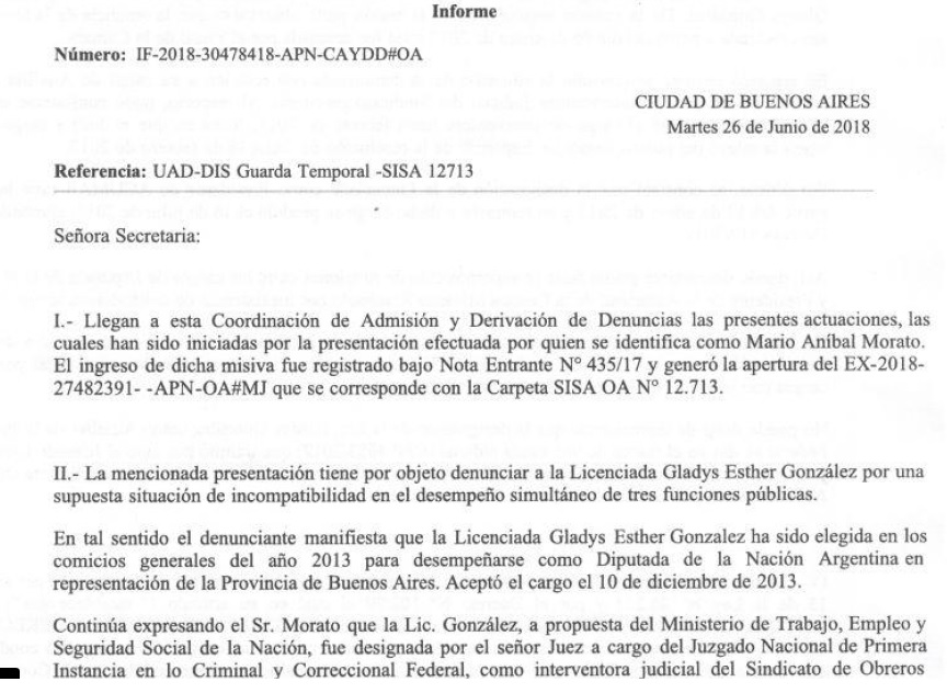 Previsible: Laura Alonso desestimó una denuncia contra Gladys Gonzalez