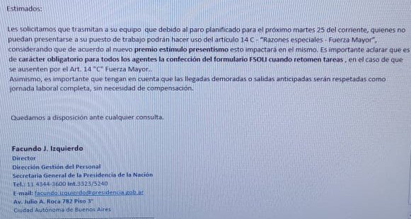 Antisindical: Presidencia descontará el día a quienes paren