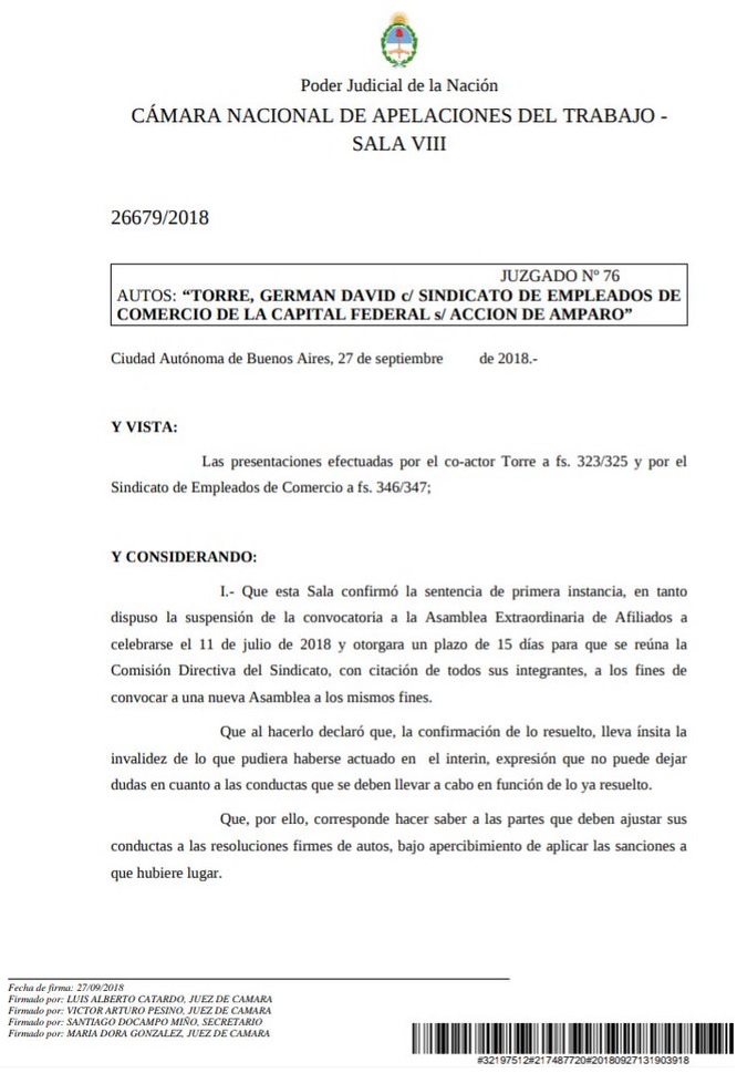 La justicia ratificó que las elecciones están suspendidas y advirtió a Cavalieri por consecuencias penales si no acata