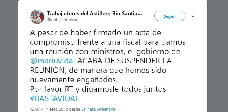 Vidal le canceló la reunión a los trabajadores del Astillero Río Santiago y vuelve la incertidumbre