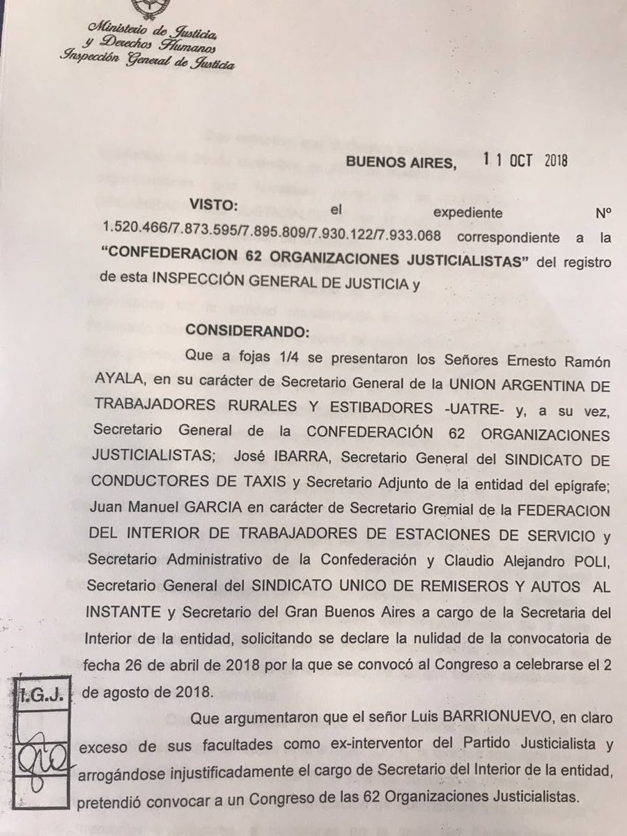 La IGJ validó a Ayala que se queda con la chapa de las 62 en su disputa con Barrionuevo