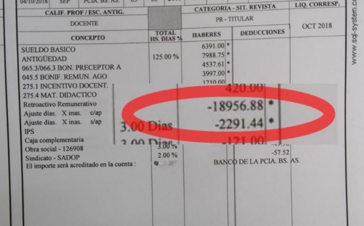 Vidal envía recibos de sueldo en los que los docentes le deben hasta 20 mil pesos al Estado