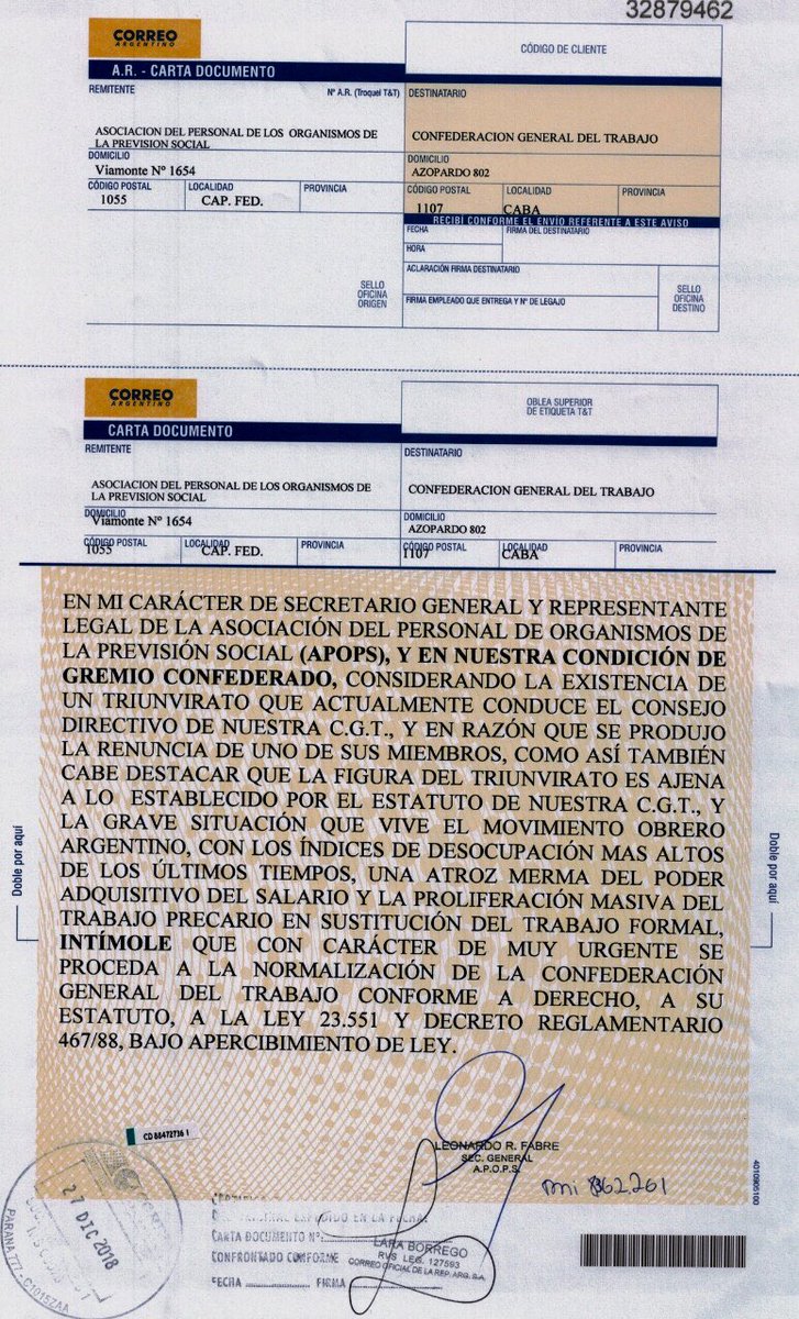 Con una dura carta documento, Fabré intimó a la conducción de la CGT a renovar autoridades