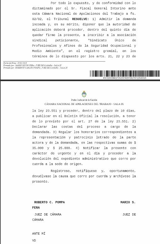 La Justicia le ordenó a Sica que inscriba el gremio de profesionales de seguridad e higiene