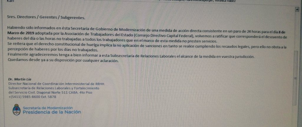 El Gobierno ordenó descontar el día a las mujeres que se sumaron al #8M