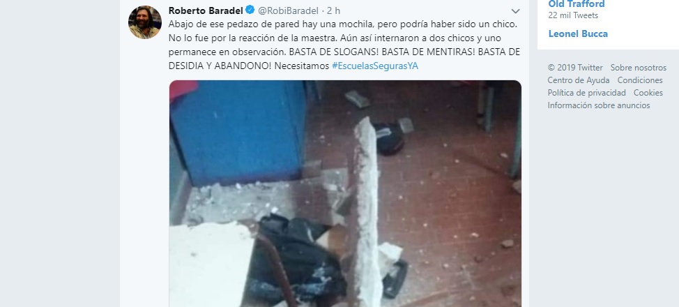 Cayó un trozo de pared e hirió a dos niños en una escuela bonaerense