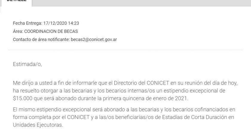 Becarios de Conicet protestan porque les prometieron un «aguinaldo» de 15 mil pesos que no les pagaron