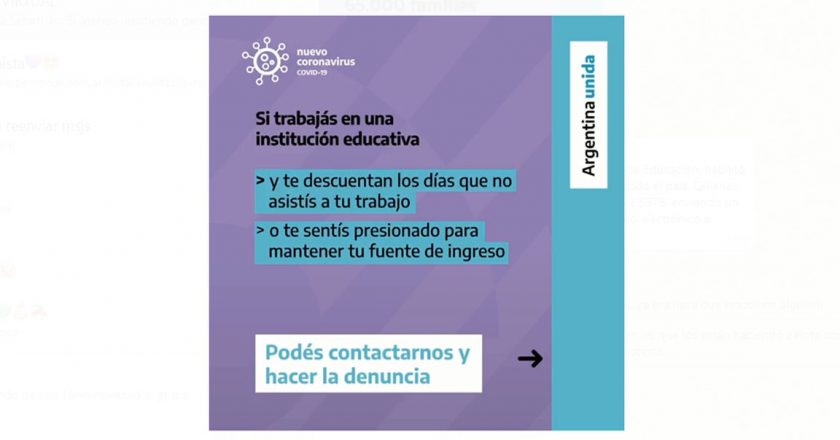 DDHH y Educación habilitaron canales para que trabajadores de la educación puedan denunciar por descuentos y presiones: «Tenés derecho a una educación con salud»