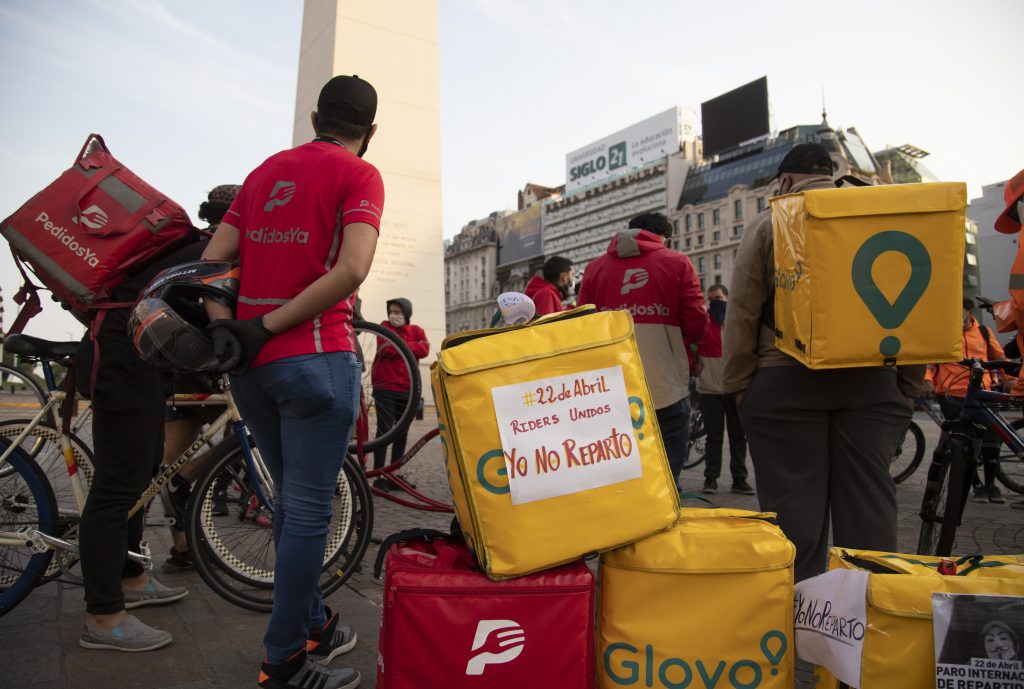 Una de las protestas de repartidores de Pedidos Ya, Rappi y Glovo