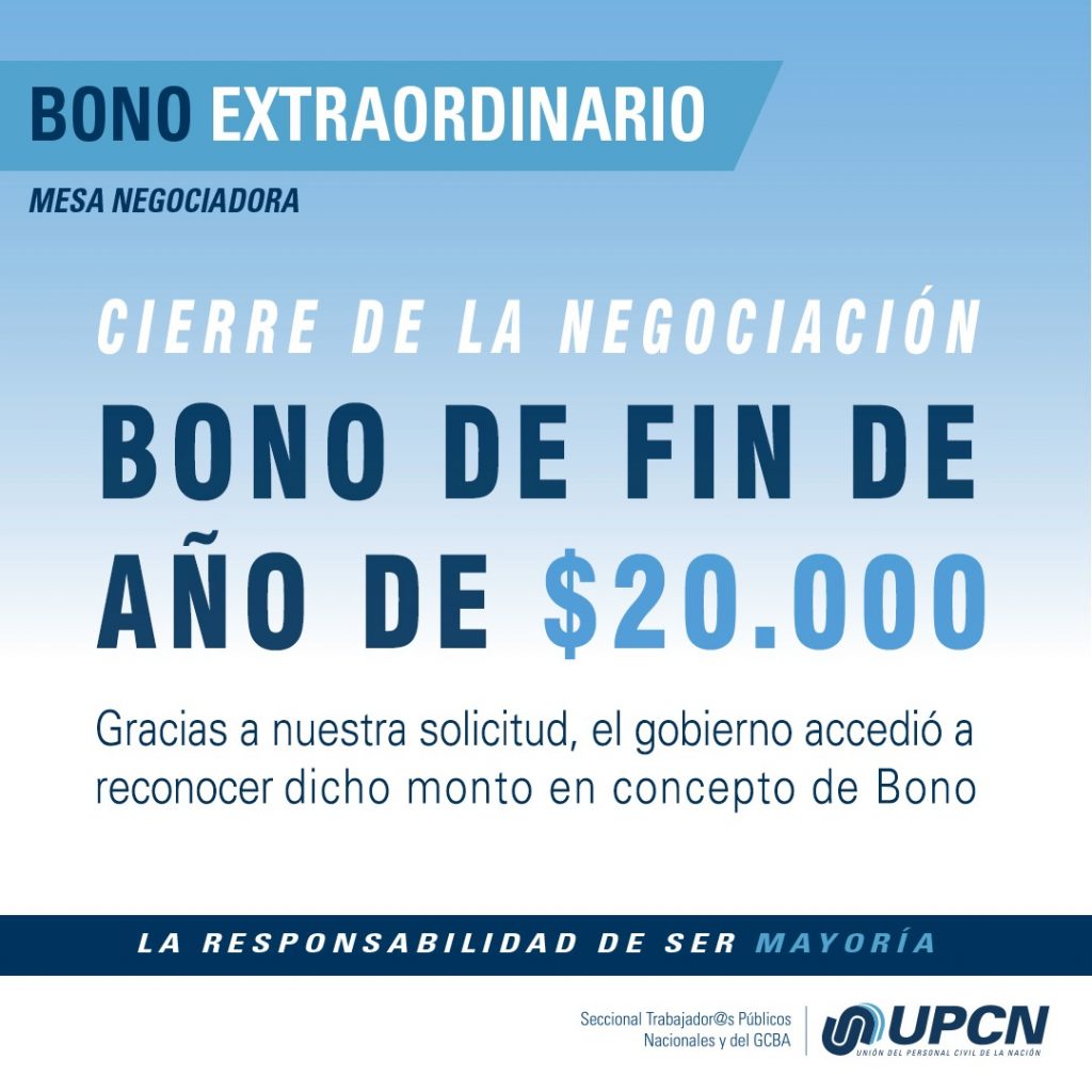 Finalmente UPCN confirmó que el bono de fin de año de los estatales será de 20 mil pesos