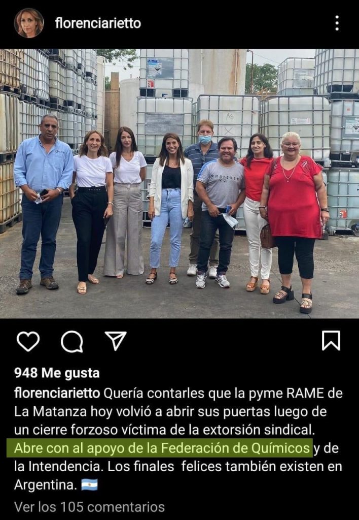 Publicación en redes de Florencia Arietto