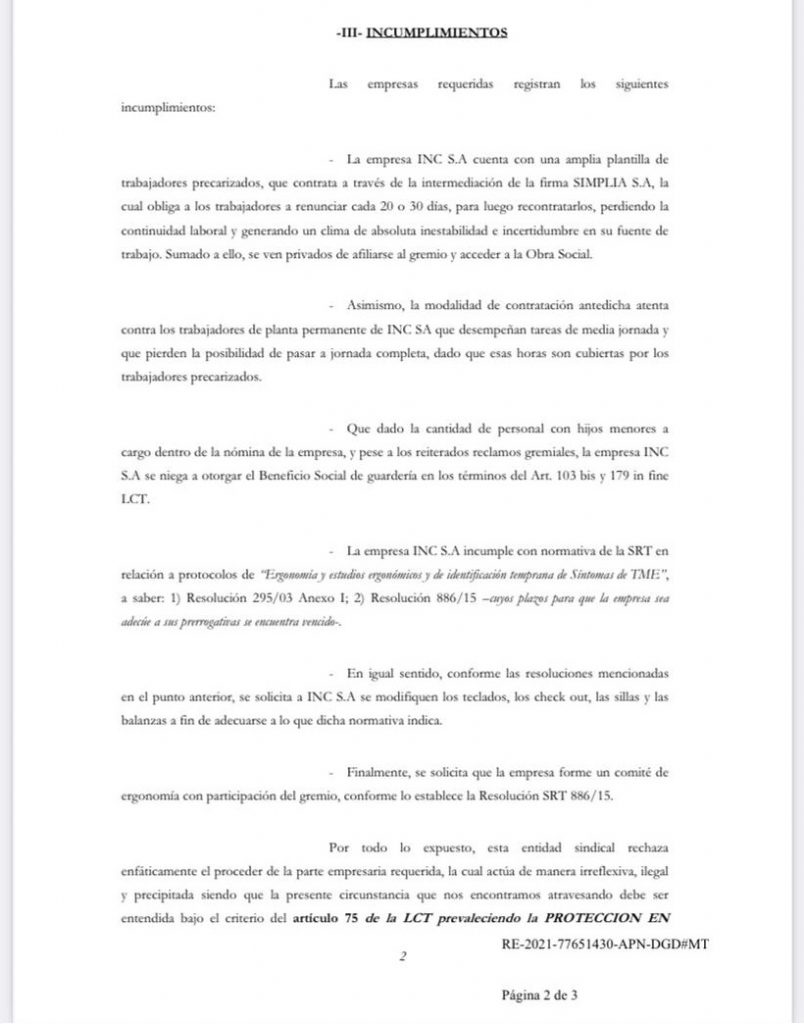 Carrefour denunció y pidió que detengan a trabajadores y delegados que reclamaban por incumplimientos laborales y una situación de violencia en su tienda de Colegiales