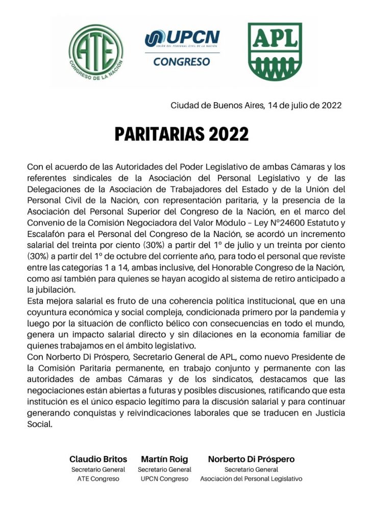 CFK y Massa firmaron un aumento del 60% en dos cuotas y cerraron una paritaria total del 69% para los trabajadores del Congreso