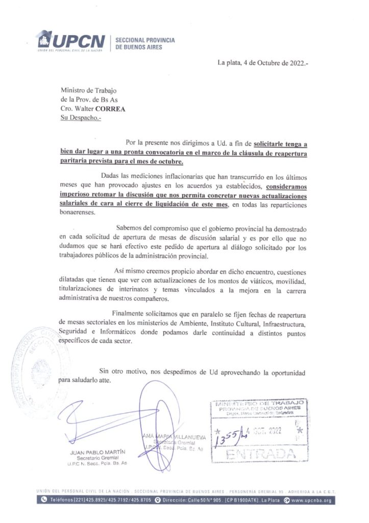 Por la espiral inflacionaria, UPCN apura a Kicillof y le pide a Correa que los convoque para reabrir la paritaria de los estatales