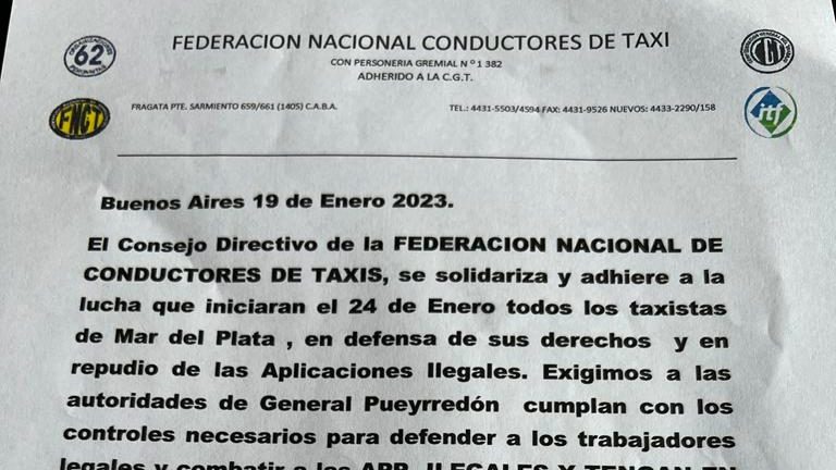 Las 62 entraron en estado de alerta y movilización por el ingreso de aplicaciones de transporte ilegales en Mar del Plata