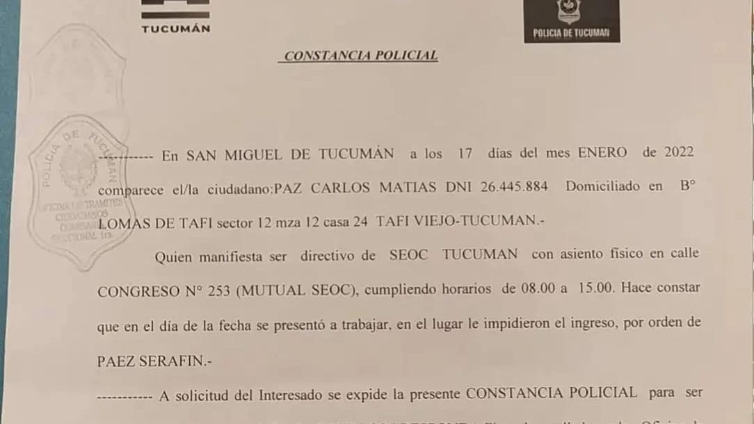 Tras el fallecimiento del secretario General y de su Adjunto, denuncian acefalía en el Sindicato de Empleado y Obreros de Comercio de Tucumán y piden su intervención