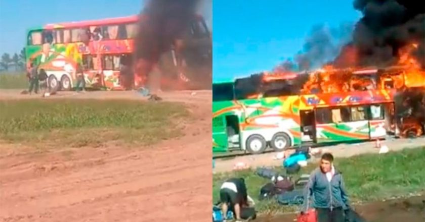 Se incendió un colectivo que trasladaba trabajadores golondrinas que volvían de Mendoza a Tucumán