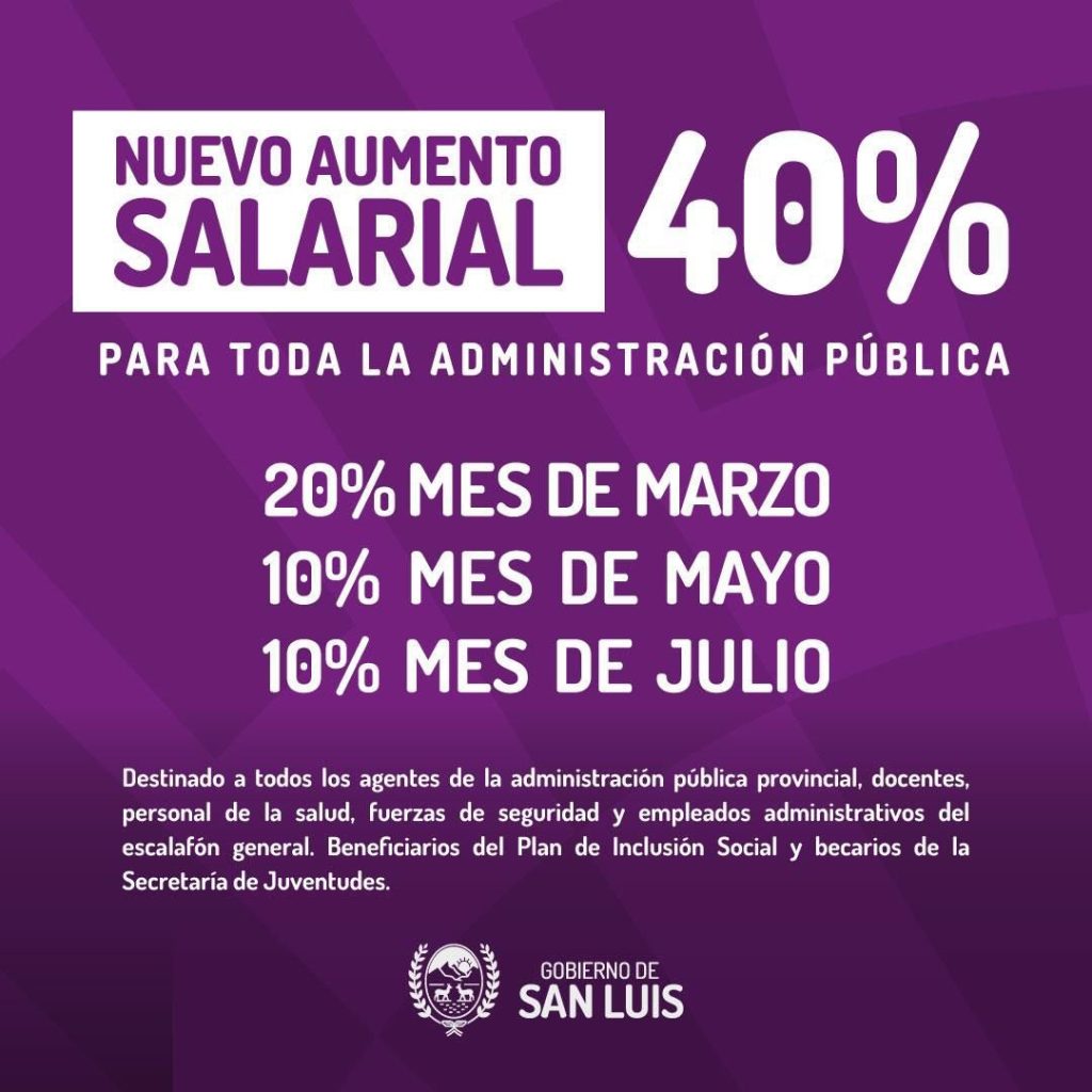 Aumento salarial del 40% en tres cuotas y con cláusula gatillo, el camino elegido por el Gobierno de San Luis y los estatales provinciales