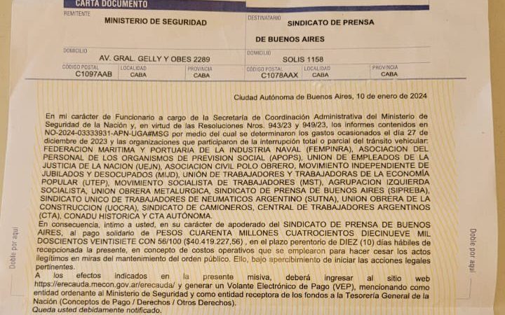 Obvio: los gremios no pagaron los 40 millones de pesos que le reclamó Patricia Bullrich por el operativo de seguridad de la marcha a Tribunales